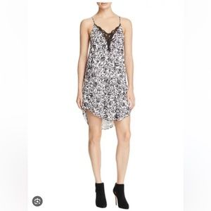 NWOT Aqua Black & White Floral Meadow Chiffon Lace Inset Slip Dress - Size S
